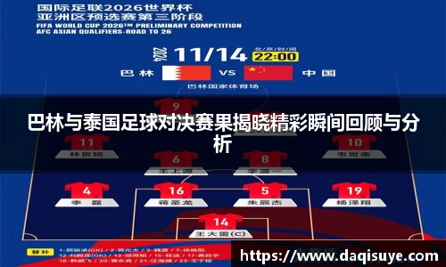 巴林与泰国足球对决赛果揭晓精彩瞬间回顾与分析