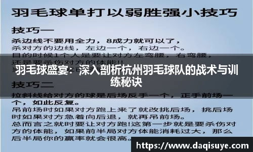 羽毛球盛宴：深入剖析杭州羽毛球队的战术与训练秘诀